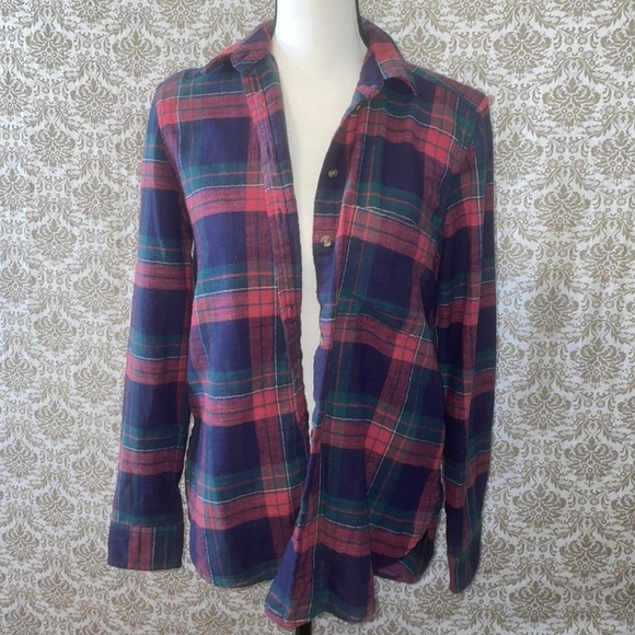 American eagle boyfriend fit amazingly soft res blue and green flannel - Picture 2 of 5